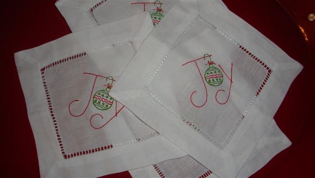 6 Linen Hemstitch Cocktail Napkins-